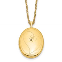 1/20 14K Gold Filled Polished Front Satin Back Diamond in Heart 26mm Oval Locket Necklace, 18" view 1
