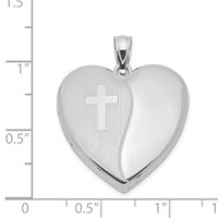 Sterling Silver Rhodium-plated 24mm with Cross Design Heart Locket view 4