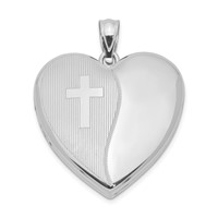 Sterling Silver Rhodium-plated 24mm with Cross Design Heart Locket view 1