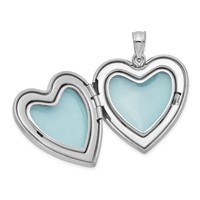 Sterling Silver Rhodium-plated Pink and Green Enameled Rose with I Love You 24mm Heart Locket view 5