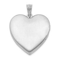 Sterling Silver Rhodium-plated Diamond-cut Satin Diamond Cross 24mm Heart Locket view 3