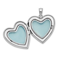 Sterling Silver Rhodium-plated Diamond-cut Satin Diamond Cross 24mm Heart Locket view 5