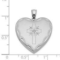Sterling Silver Rhodium-plated Diamond-cut Satin Diamond Cross 24mm Heart Locket view 4