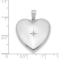 Sterling Silver Rhodium-plated Diamond Star Design 24mm Heart Locket view 4
