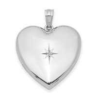 Sterling Silver Rhodium-plated Diamond Star Design 24mm Heart Locket view 1