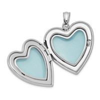 Sterling Silver Rhodium-plated Pink and Green Enameled Rose with Border I Love You 24mm Heart Locket view 5