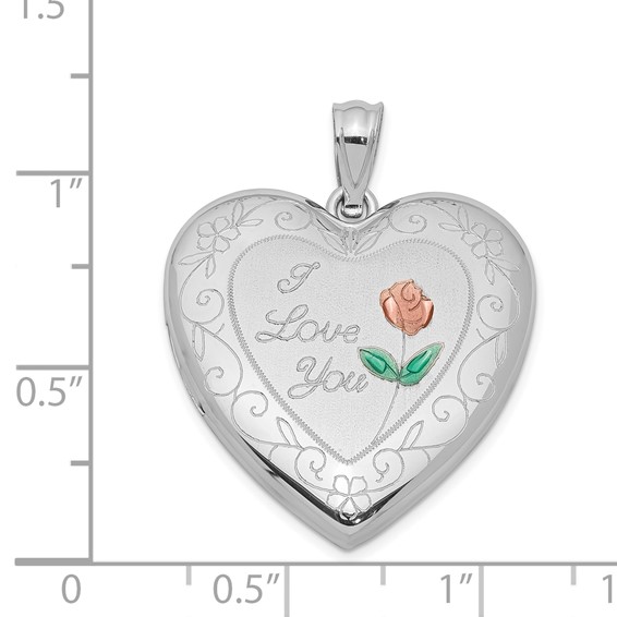 Sterling Silver I LOVE YOU with Rose Heart Locket