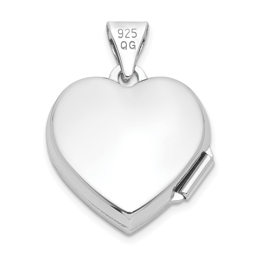 Sterling Silver Rhodium-plated Scroll Border Heart Locket (QLS31)