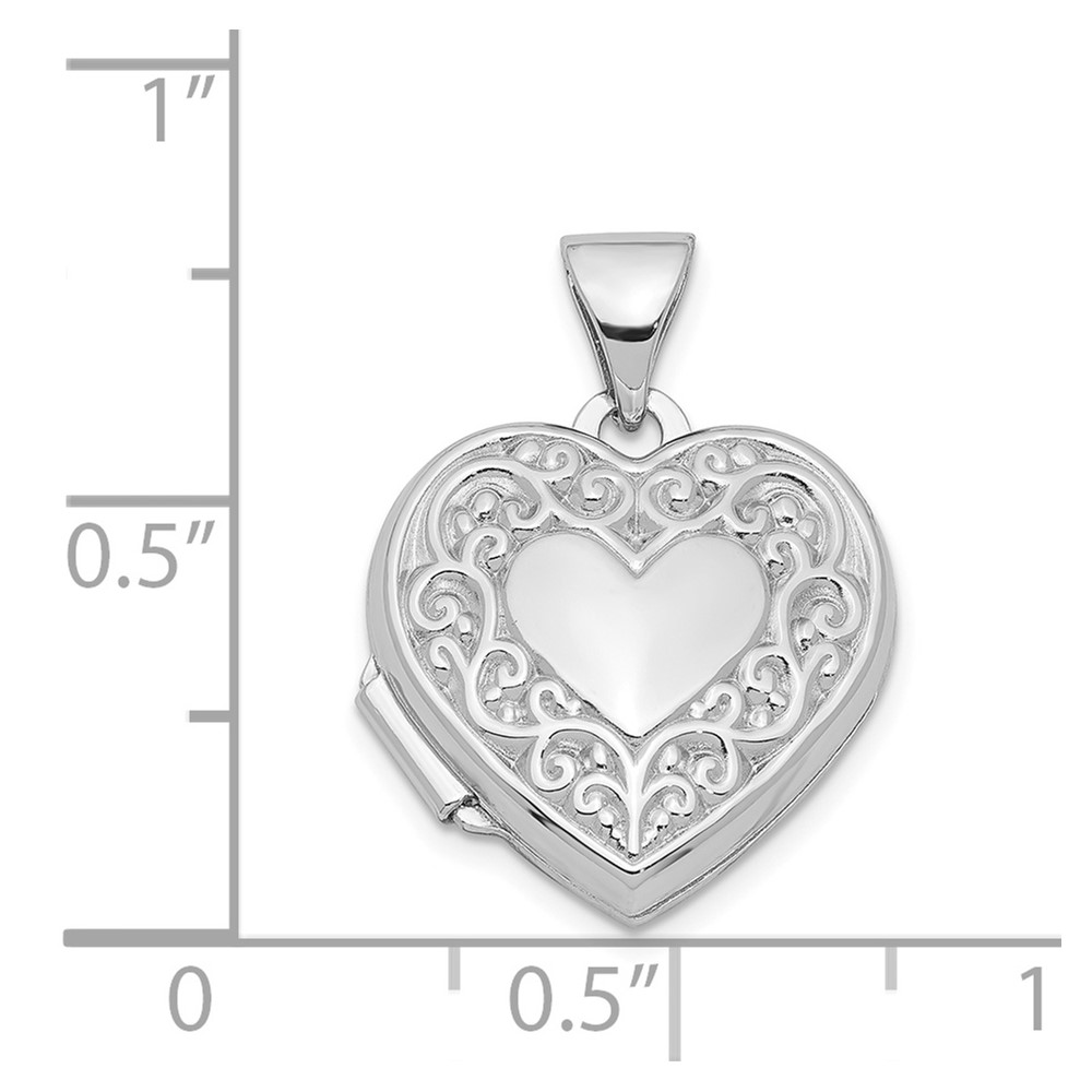 Sterling Silver Rhodium-plated Scroll Border Heart Locket (QLS31)