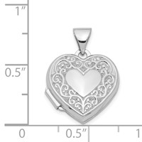 Sterling Silver Rhodium-plated Polished Scroll Border Plain Back 15mm Heart Locket view 5