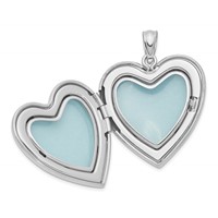 Sterling Silver Rhodium-plated Polished Front Satin Back Swirl Design 24mm Heart Locket view 5