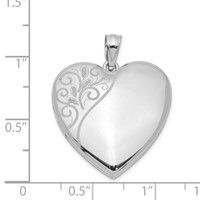 Sterling Silver Rhodium-plated Polished Front Satin Back Swirl Design 24mm Heart Locket view 4