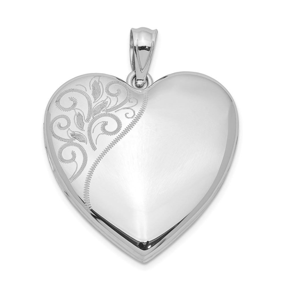 Sterling Silver Rhodium-plated 24mm Polished Swirl Heart Locket