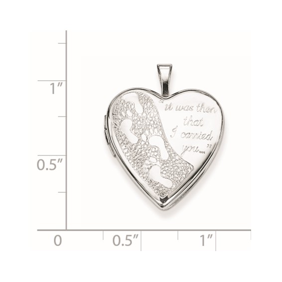 Sterling Silver Rhodium-plated 20mm Footprints Heart Locket