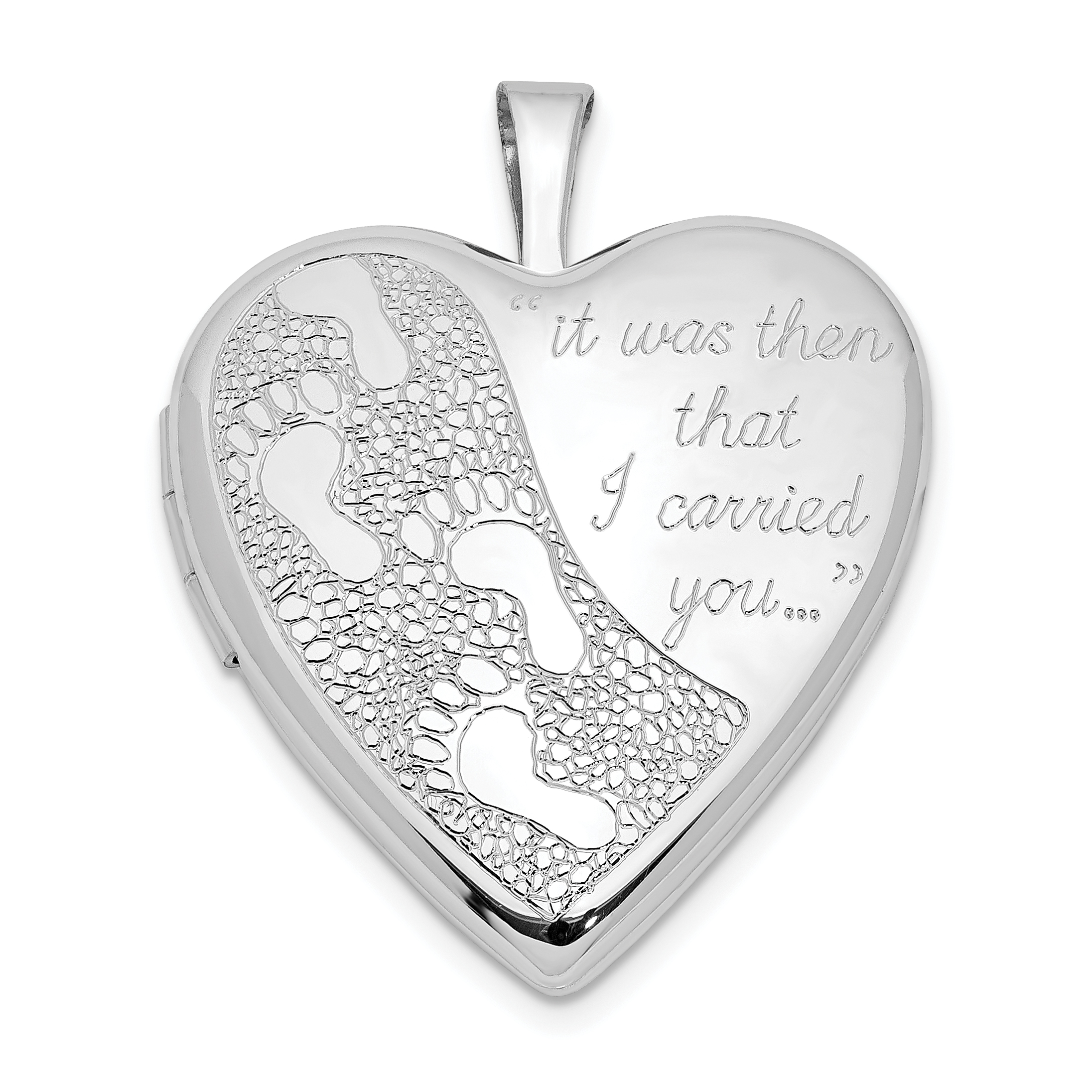 Silver  20mm Footprints Heart Locket QLS319