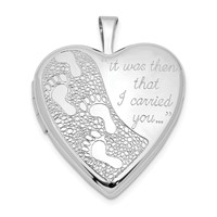 Sterling Silver Rhodium-plated Footprints IT Was Then That I Carried You 20mm Heart Locket view 1