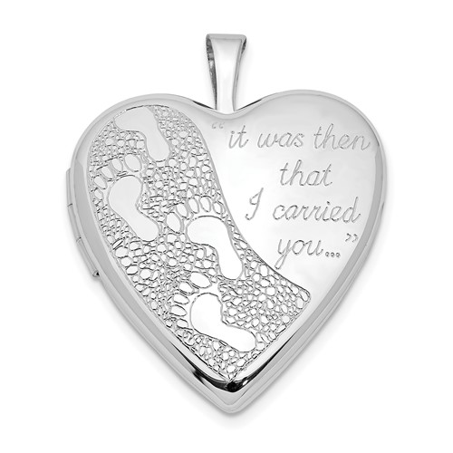 Sterling Silver Rhodium-plated Footprints IT Was Then That I Carried You 20mm Heart Locket