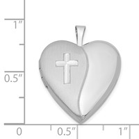 Sterling Silver Rhodium-plated Satin and Polished Cross 20mm Heart Locket view 4