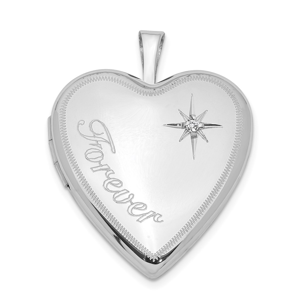 Sterling Silver Rhodium-plated 20mm Forever with Diamond Star Heart Locket