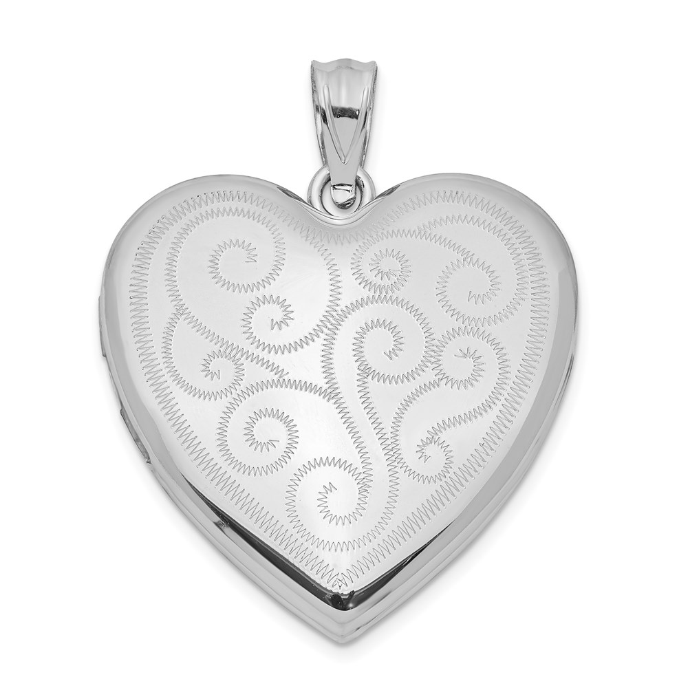 Sterling Silver Rhodium-plated 24mm Swirl Design Heart Locket