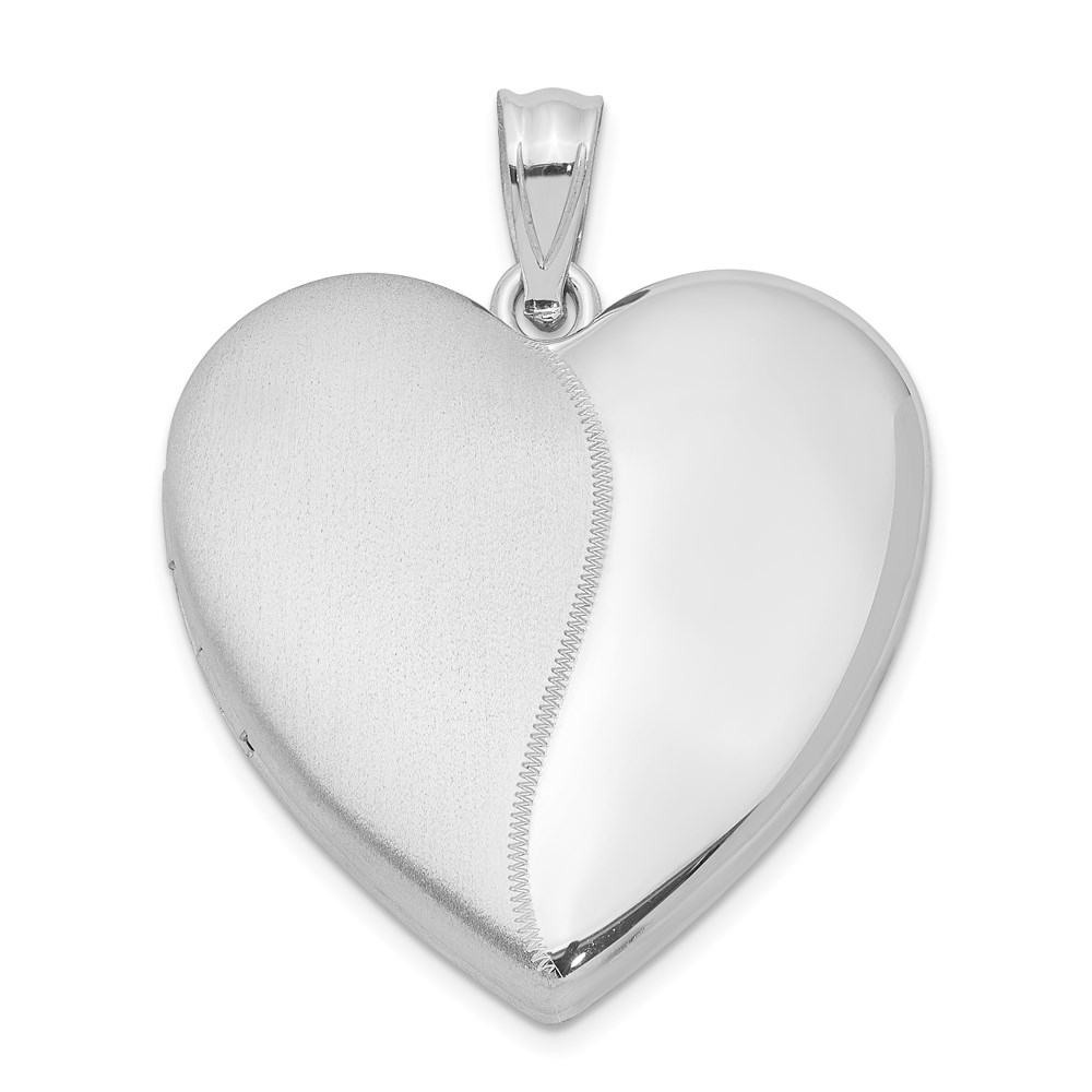 Sterling Silver Rhodium-plated 24mm Polished & Satin Heart Locket