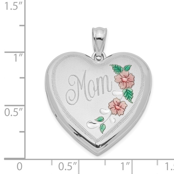 Sterling Silver MOM with Flowers Heart Locket