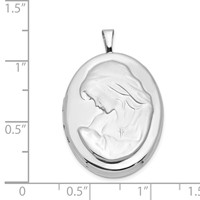 Sterling Silver Rhodium-plated Polished and Satin Mother and Baby 26mm Oval Locket view 4