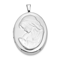 Sterling Silver Rhodium-plated Polished and Satin Mother and Baby 26mm Oval Locket view 1