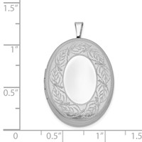 Sterling Silver Rhodium-plated Polished Front Satin Back Leaf Border 26mm Oval Locket view 4