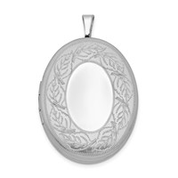 Sterling Silver Rhodium-plated Polished Front Satin Back Leaf Border 26mm Oval Locket view 1