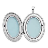Sterling Silver Rhodium-plated Diamond Star Scalloped Border 26mm Oval Locket view 5