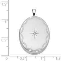 Sterling Silver Rhodium-plated Diamond Star Scalloped Border 26mm Oval Locket view 4