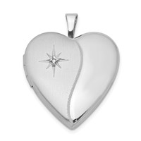 Sterling Silver Rhodium-plated Satin and Polished Diamond Star 20mm Heart Locket view 1