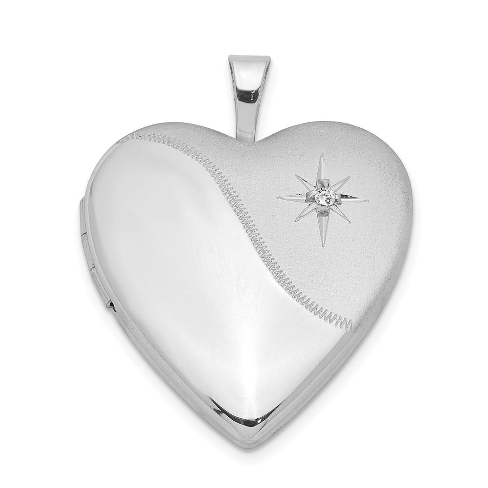 Sterling Silver Rhodium-plated 20mm with Dia. Star Satin/Polished Heart Loc
