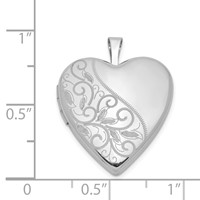 Sterling Silver Rhodium-plated Polished Front Satin Back Swirl Design 20mm Heart Locket view 4