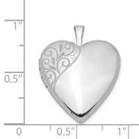 Sterling Silver Rhodium-plated Polished Front Satin Back Swirl Design 20mm Heart Locket view 4