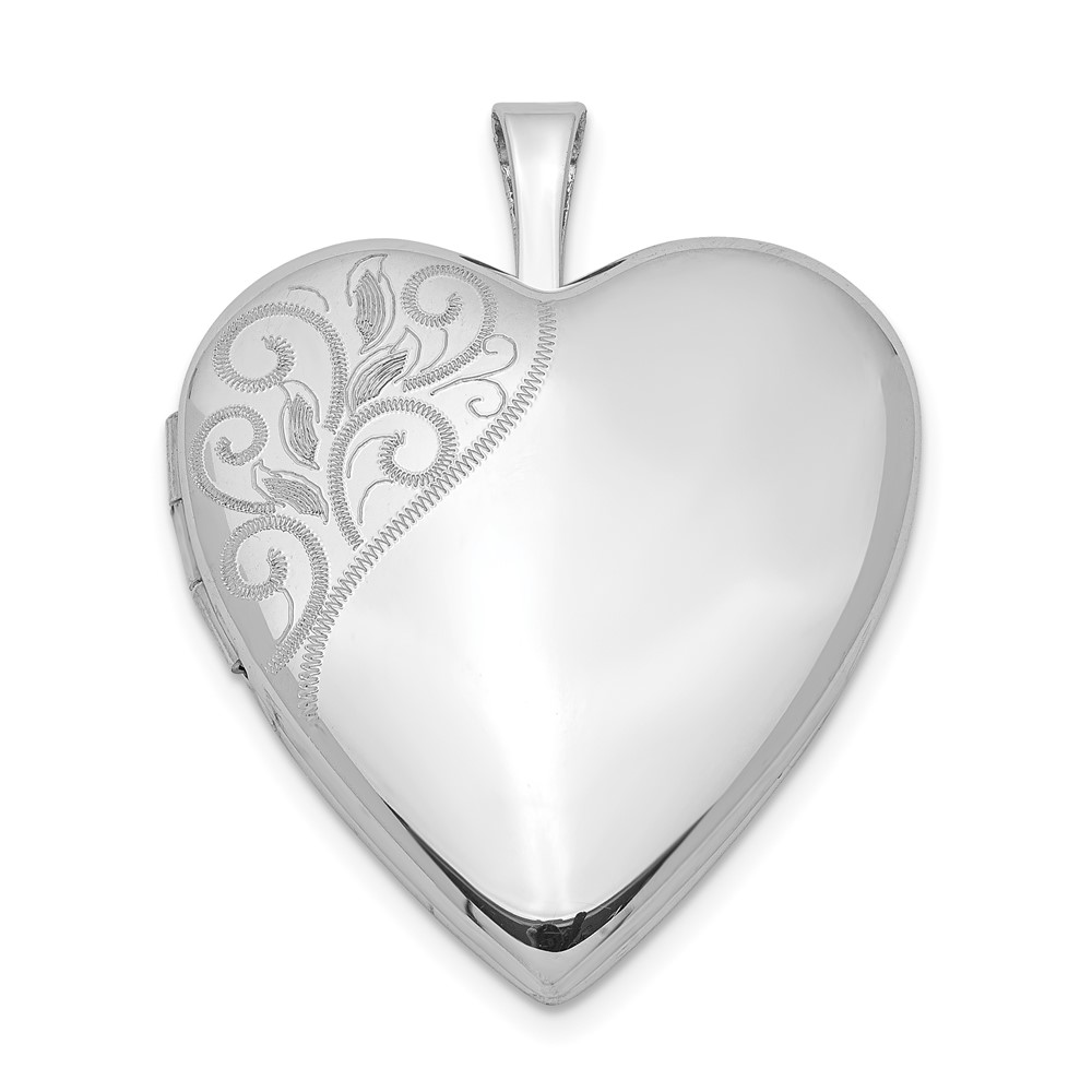 Sterling Silver Rhodium-plated 20mm Polished Swirl Heart Locket (QLS346)