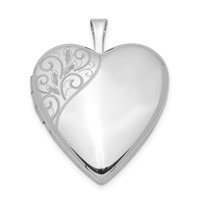 Sterling Silver Rhodium-plated Polished Front Satin Back Swirl Design 20mm Heart Locket view 1