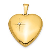 Sterling Silver Gold-plated Polished Diamond Star 16mm Heart Locket view 1