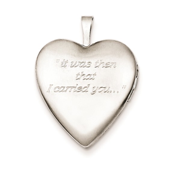 Sterling Silver Rhodium-plated 20mm D/C Footprints Heart Locket
