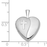 Sterling Silver Rhodium-plated Satin and Polished Cross 16mm Heart Locket view 4