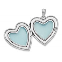 Sterling Silver Rhodium-plated Diamond-cut Cross and Flowers 24mm Heart Locket view 5