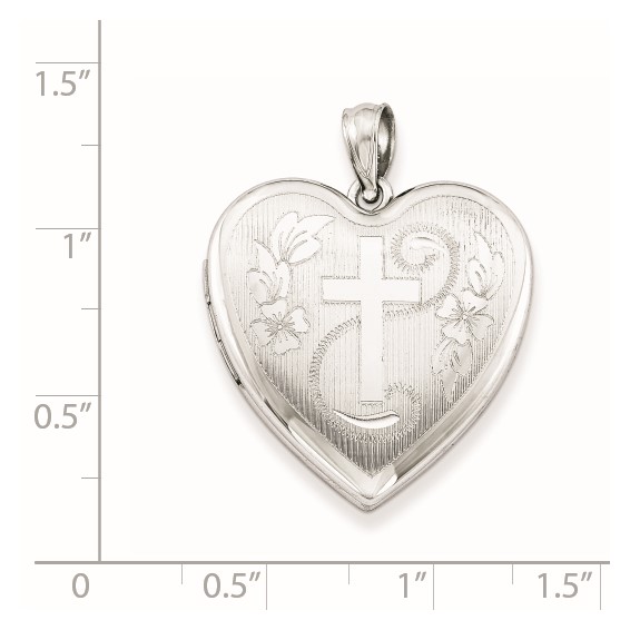 Sterling Silver Rhodium-plated 24mm D/C Cross Heart Locket