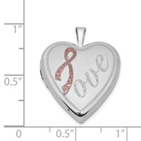 Sterling Silver Rhodium-plated 20mm Satin Pink Ribbon Love Heart Locket view 4