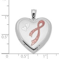 Sterling Silver Rhodium-plated 24mm Enameled D C Pink Ribbon Heart Locket view 4
