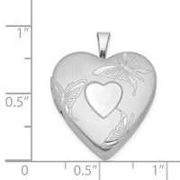 Sterling Silver Rhodium-plated Satin and Polished Diamond-cut Butterfly 20mm Heart Locket view 4
