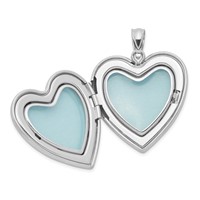 Sterling Silver Rhodium-plated Polished and Satin Diamond-cut 24mm Heart Locket view 5