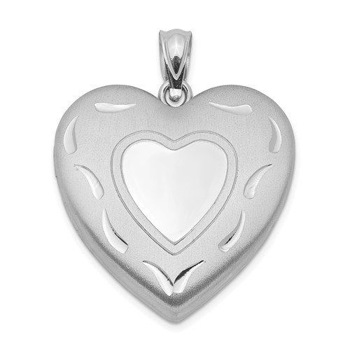 Sterling Silver Rhodium-plated Polished and Satin Diamond-cut 24mm Heart Locket