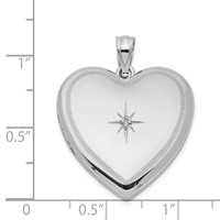 Sterling Silver Rhodium-plated Diamond Star Diamond-cut 24mm Heart Locket view 4
