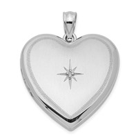 Sterling Silver Rhodium-plated Diamond Star Diamond-cut 24mm Heart Locket view 1